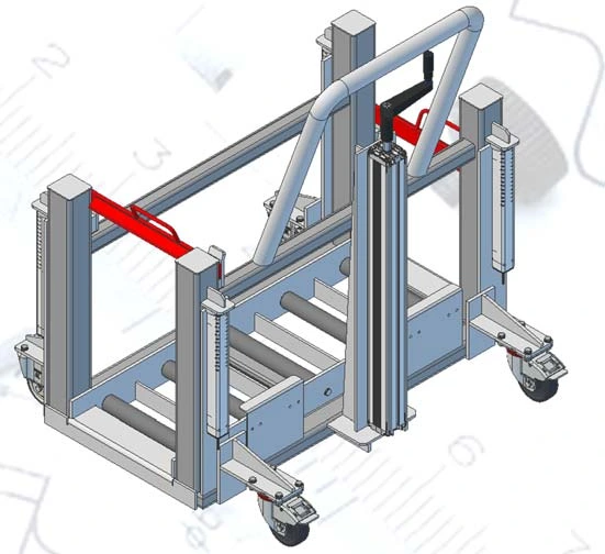 Hydraulisch höhenverstellbarer Wagen – Visualisierung aus der bereitgestellten Unternehmenspräsentation
